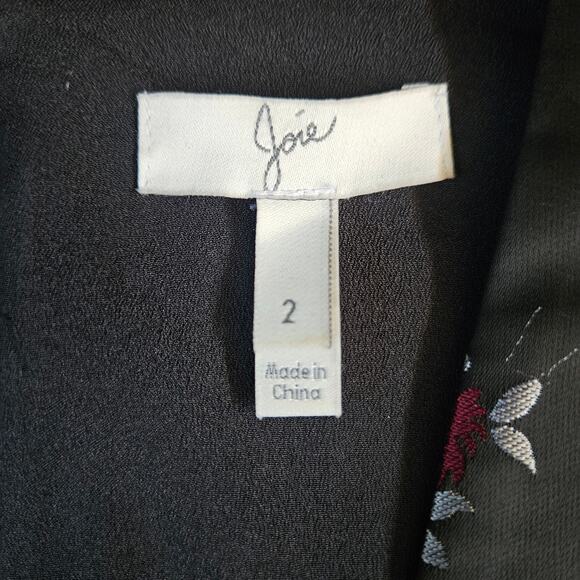 Joie Minia Black Satin Brocade Ruffle Mini Dress Size 2 Dark Floral Whimsigoth - Picture 6 of 11